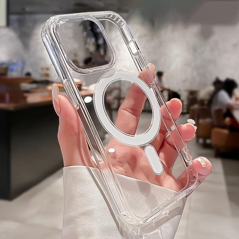 Luxury Transparent Magnetic Wireless Charging Phone Case for Iphone 12 13 14 15 16 17 Pro Max Air plus Shockproof Clear Back Cover TPU Protective Casing
