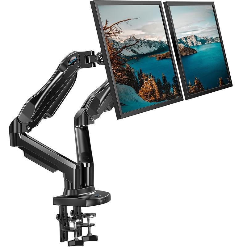 HUANUO Dual/Single Monitor Stand - Grommet Mounting Base for 13''-32'' Screens - Each Arm Holds 4.4 to 19.8Lbs-Full Adjustable Monitor Desk Mount Swivel Vesa Bracket with C Clamp#Tiktokshopblackfriday