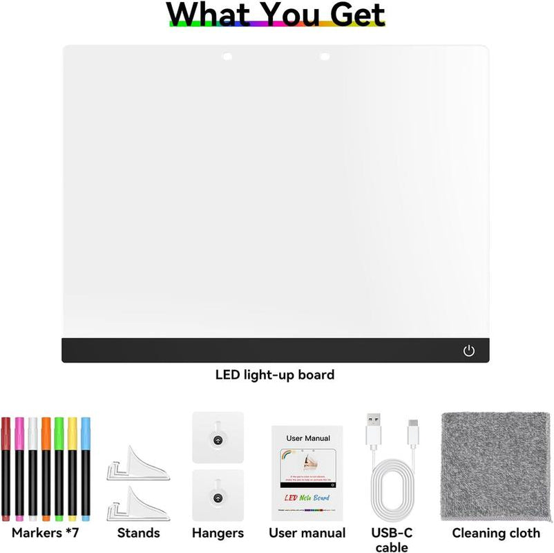 Upgraded Neon Drawing Board for Kids, Acrylic Dry Erasable Glowing Board with Stand, Markers, Cleaning Cloth, Tracing Paper, Erasable and Reusable, Children'S Learning Gift, Birthday, Halloween, Christmas Decoration, Neon Sign