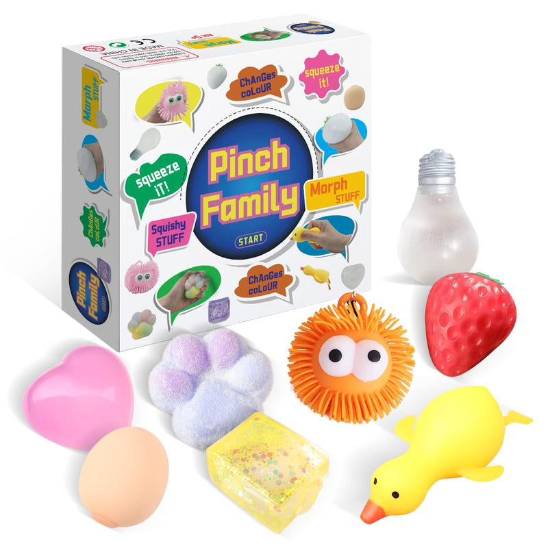 Pinch Family 8-Piece Taba Squishy Kit for Kids & Adults Cute Stress Relief Soft Toys to Relieve Anxiety and Stress Christmas Gifts Squeezing