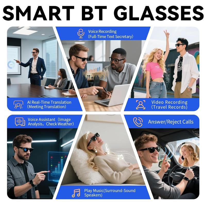 【Black Friday Deal】 Smart AI Camera Glasses with 8MP Photochromic Lenses ,Button Touch Adjustment for Travel Outdoor Adventures Hands-Free Photography 160+Languages Real-Time Translation Bluetooth Wireless Wearable Video Recording UV Protection