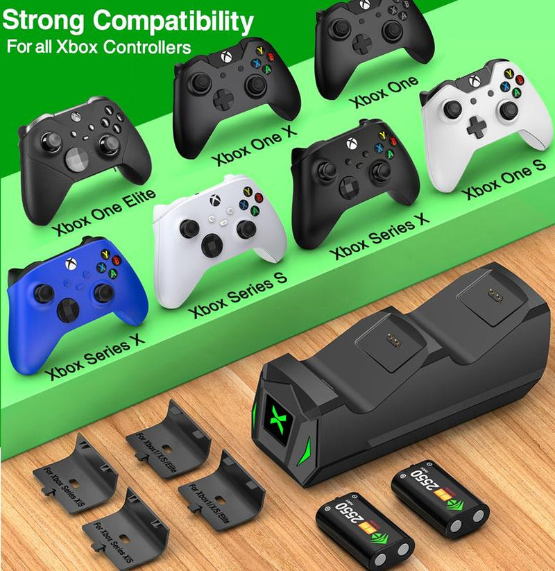 BEBONCOOL Xbox Controller Charger Station with 2X2550Mah Rechargeable Battery Packs & 4 Covers - Dual Charging Dock for Xbox One/Series X|S Controller