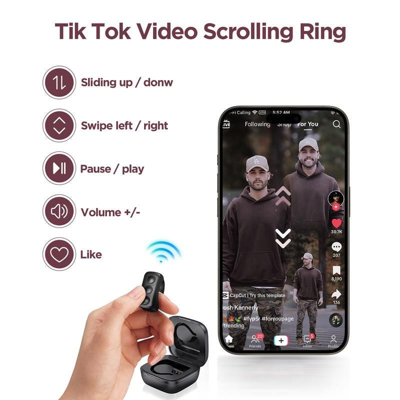 Starzoo Remote Control for Tiktok, Page Turner for Ipad Iphone, Bluetooth Camera Video Recording Remote, Scrolling Ring for TIK Tok, Iphone, Ipad, Ios, Android