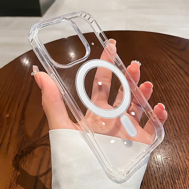 Luxury Transparent Magnetic Wireless Charging Phone Case for Iphone 12 13 14 15 16 17 Pro Max Air plus Shockproof Clear Back Cover TPU Protective Casing