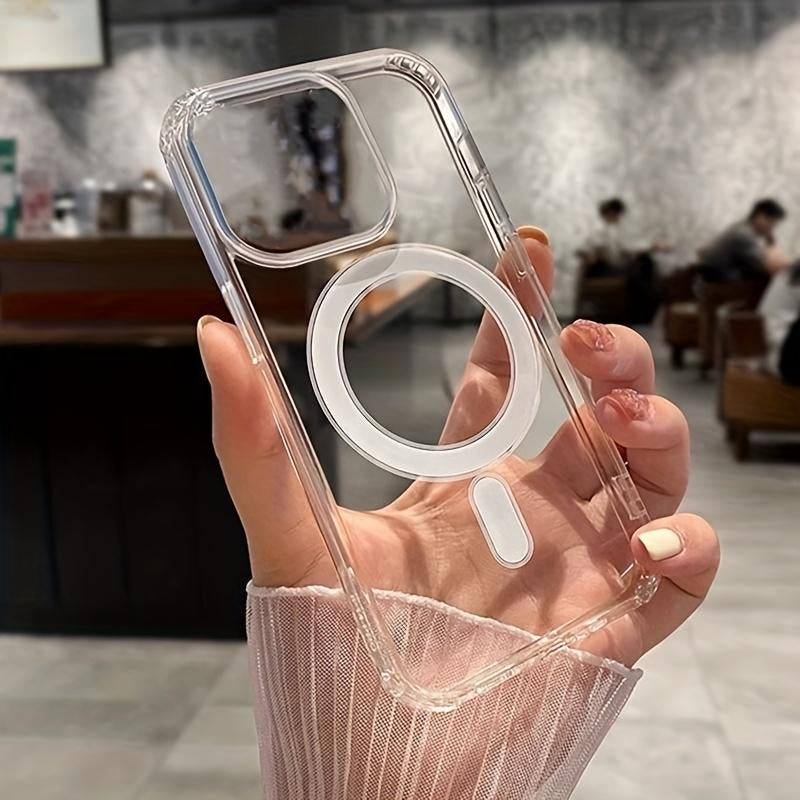 Luxury Transparent Magnetic Wireless Charging Phone Case for Iphone 12 13 14 15 16 17 Pro Max Air plus Shockproof Clear Back Cover TPU Protective Casing