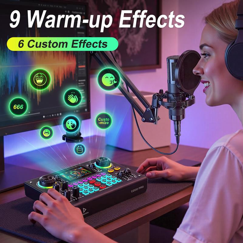 【Black Friday】Ideanthro C200 PRO-P15 Sound Card Features a Dual-Core DSP Chip, Supports Dual Microphones and Dual Headphones, Has Adjustable Tone and Multiple Voice Changer Settings, and Is Compatible with Most Live Streaming Platforms