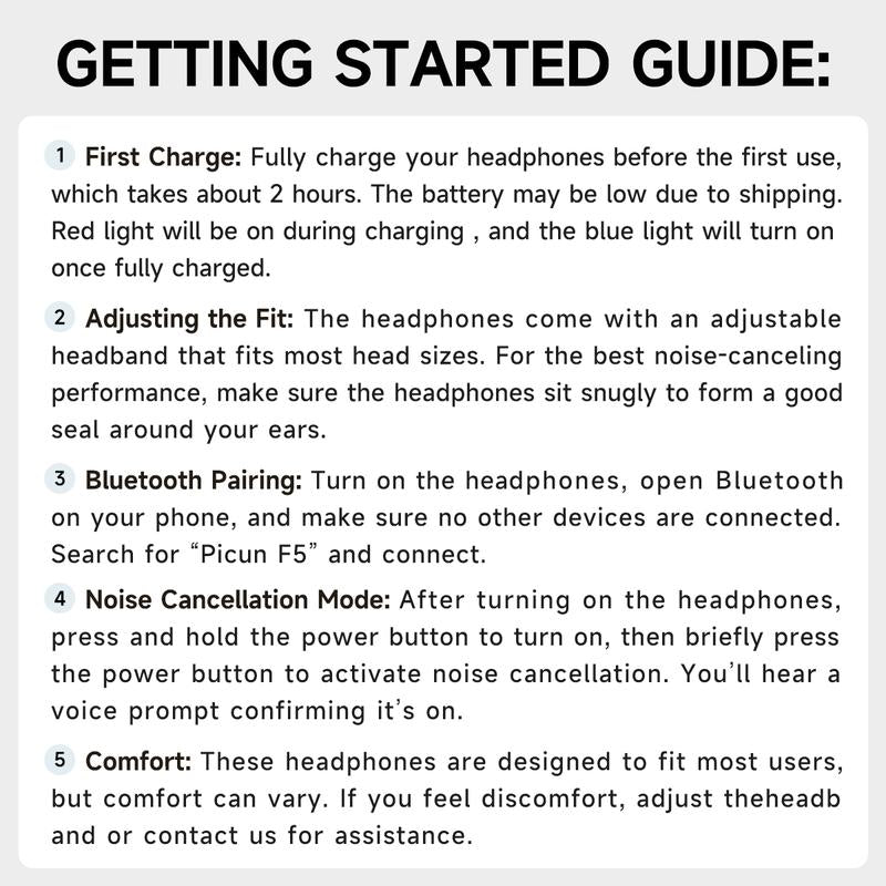 Picun F5 ANC Wireless Headphones, Bluetooth 5.4 Low-Latency, -35Db Noise Cancellation, Electronic Connection, Hi-Fi Audio, Custom EQ, Comfortable for Travel & Work Connection Electronic Headset