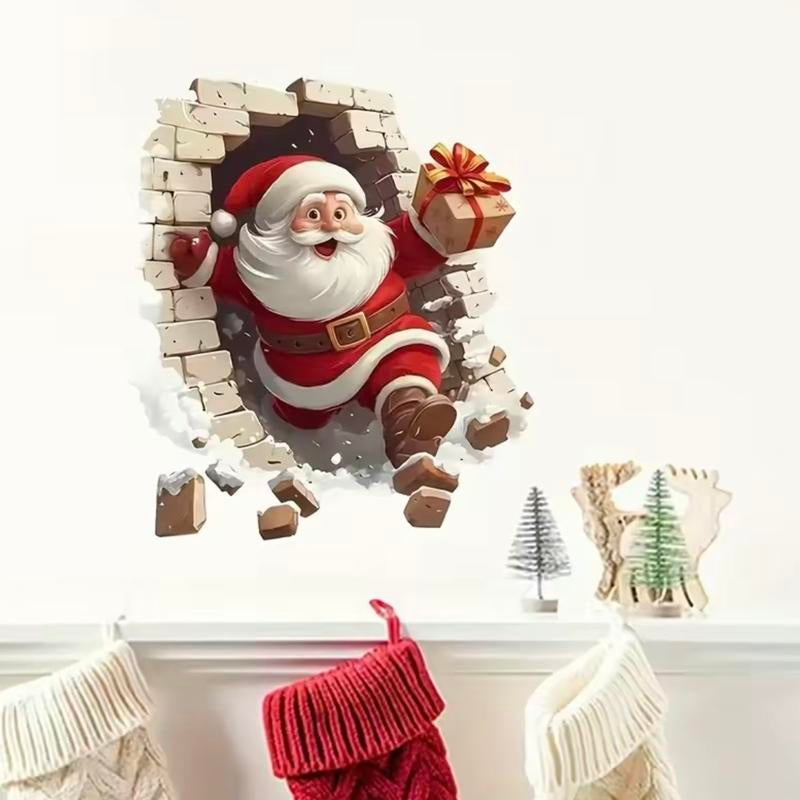 Santa Claus Breakthrough Wall Stickers（3Pcs） - Removable Vinyl Christmas Stickers, Suitable Forliving Room and Home Decoration, Easy to Stickchristmas Wall Stickers