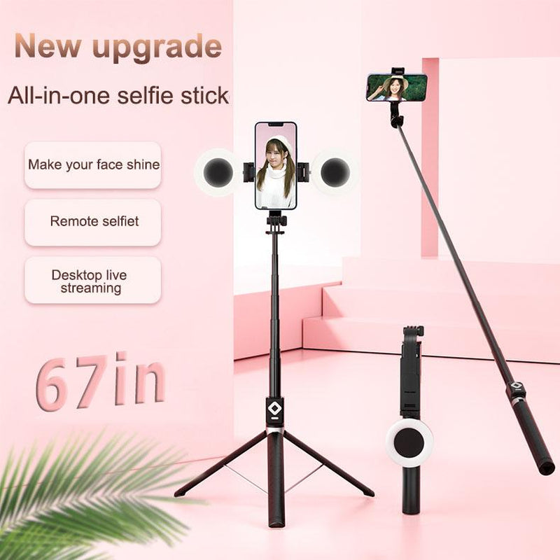New 67'' Phone Tripod with Fill Light & Remote, Selfie Stick Tripod, Extendable Stand for Iphone 16/15/14/13/12 & Android, Stable, Portable Travel Accessory (Compatible with All Iphone & Android）