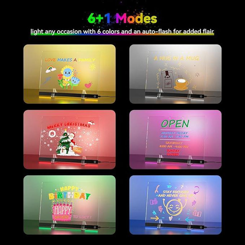 Upgraded Neon Drawing Board for Kids, Acrylic Dry Erasable Glowing Board with Stand, Markers, Cleaning Cloth, Tracing Paper, Erasable and Reusable, Children'S Learning Gift, Birthday, Halloween, Christmas Decoration, Neon Sign