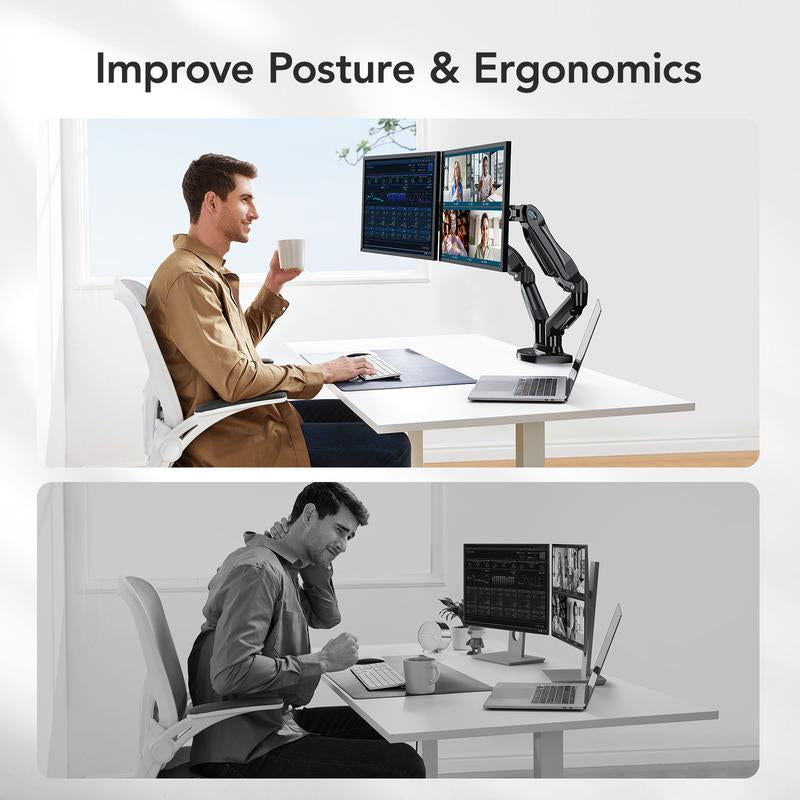 HUANUO Dual/Single Monitor Stand - Grommet Mounting Base for 13''-32'' Screens - Each Arm Holds 4.4 to 19.8Lbs-Full Adjustable Monitor Desk Mount Swivel Vesa Bracket with C Clamp#Tiktokshopblackfriday