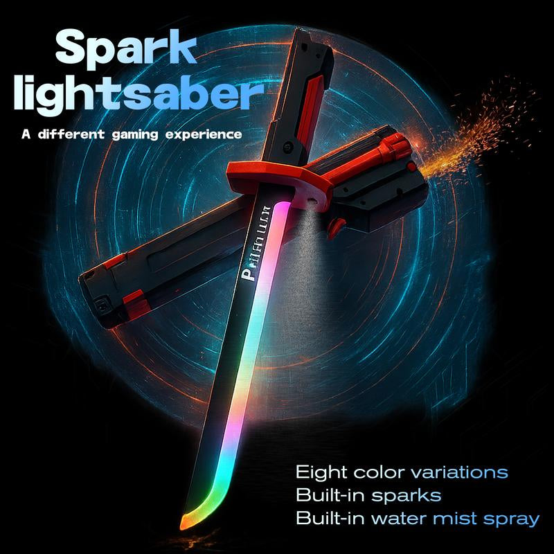 17"DKD Cyberpunk Sparkblade Lightsaber Toy Sparkedition with Sound & Fog, Eight-Color Streaming Lighteffect, Type-C Rechargeable for Rave, Cosplay & Display