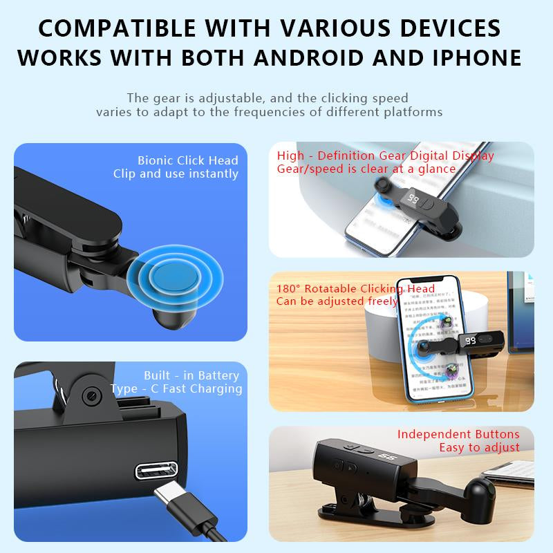 2025 Rechargeable Automatic Clicker for Smartphone with Built in Battery 99 Speed Settings Smart Trigger for Gaming Apps Shopping Rewards and Live Streaming Likes Black