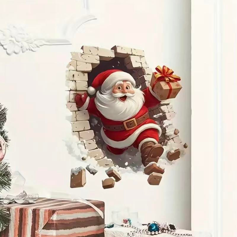 Santa Claus Breakthrough Wall Stickers（3Pcs） - Removable Vinyl Christmas Stickers, Suitable Forliving Room and Home Decoration, Easy to Stickchristmas Wall Stickers