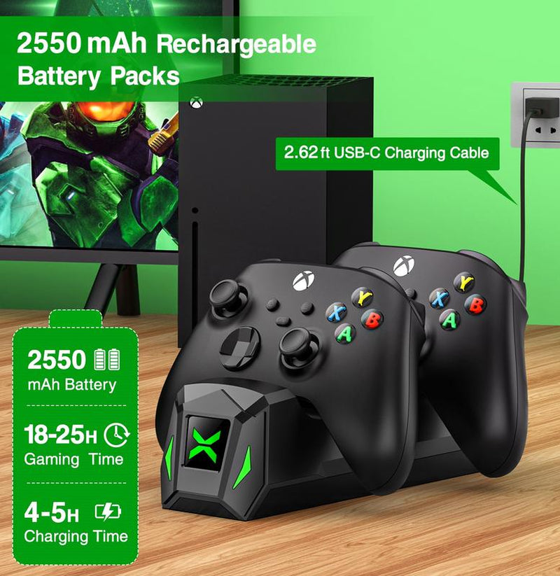 BEBONCOOL Xbox Controller Charger Station with 2X2550Mah Rechargeable Battery Packs & 4 Covers - Dual Charging Dock for Xbox One/Series X|S Controller
