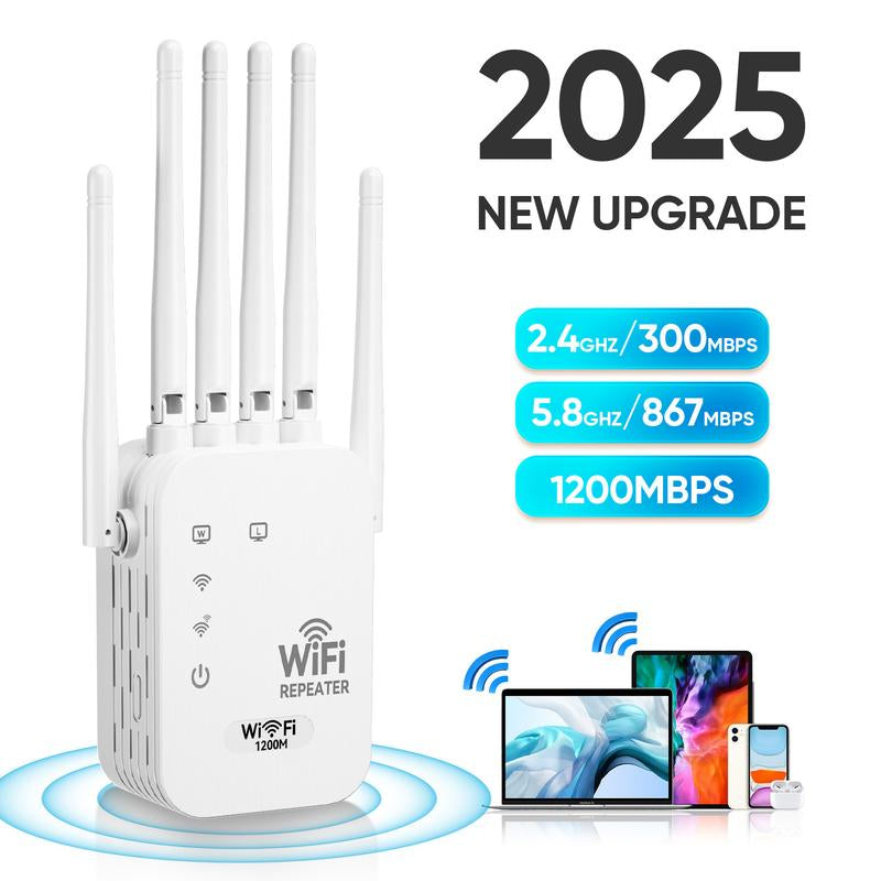 Wifi Extender 2025 Premium, 1200Mbps Ultra - Fast Dual Band (5Ghz/2.4Ghz) Signal Booster, Covers 12,000 Sq. Ft & 100 Devices, Repeater with Ethernet Port & Smart App Control, Ideal for Home, Office & Gaming Rooms Tiktokshopblackfriday