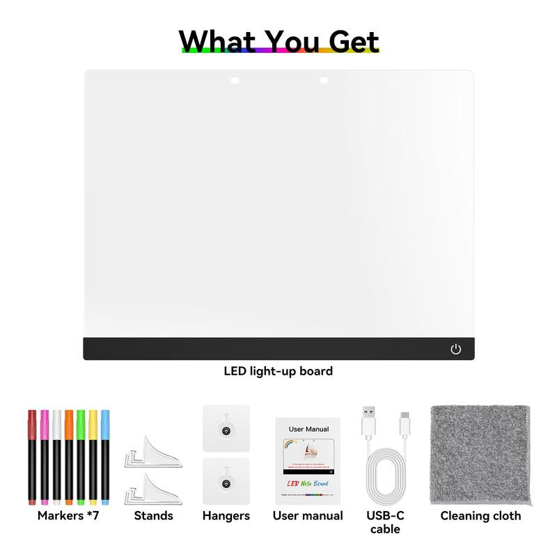 Upgraded Neon Drawing Board for Kids, Acrylic Dry Erasable Glowing Board with Stand, Markers, Cleaning Cloth, Tracing Paper, Erasable and Reusable, Children'S Learning Gift, Birthday, Halloween, Christmas Decoration, Neon Sign