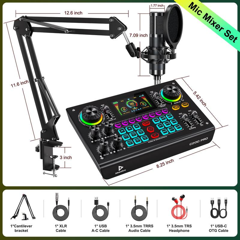 【Black Friday】Ideanthro C200 PRO-P15 Sound Card Features a Dual-Core DSP Chip, Supports Dual Microphones and Dual Headphones, Has Adjustable Tone and Multiple Voice Changer Settings, and Is Compatible with Most Live Streaming Platforms