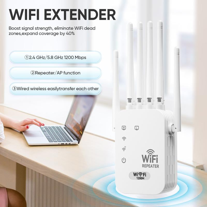 Wifi Extender 2025 Premium, 1200Mbps Ultra - Fast Dual Band (5Ghz/2.4Ghz) Signal Booster, Covers 12,000 Sq. Ft & 100 Devices, Repeater with Ethernet Port & Smart App Control, Ideal for Home, Office & Gaming Rooms Tiktokshopblackfriday