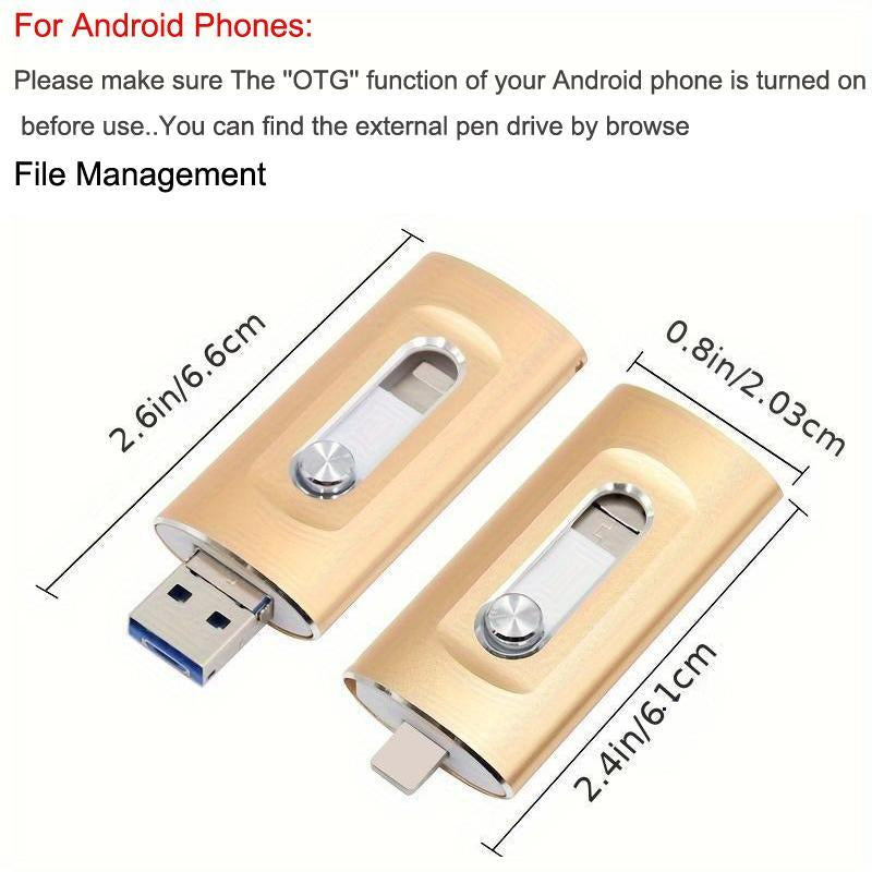 3 in 1 Flash Drive, High Speed USB 3.0 Memory Storage, OTG Flash Pen Drive with Free Type-C Adapter for Android Phones/Pc and More Devices, Phone Accessories, Usb Flash Drives