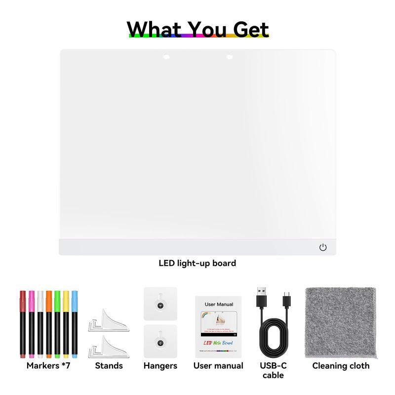 Upgraded Neon Drawing Board for Kids, Acrylic Dry Erasable Glowing Board with Stand, Markers, Cleaning Cloth, Tracing Paper, Erasable and Reusable, Children'S Learning Gift, Birthday, Halloween, Christmas Decoration, Neon Sign