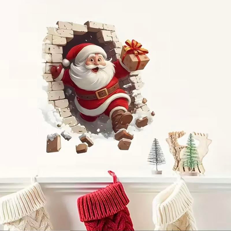 Santa Claus Breakthrough Wall Stickers（3Pcs） - Removable Vinyl Christmas Stickers, Suitable Forliving Room and Home Decoration, Easy to Stickchristmas Wall Stickers