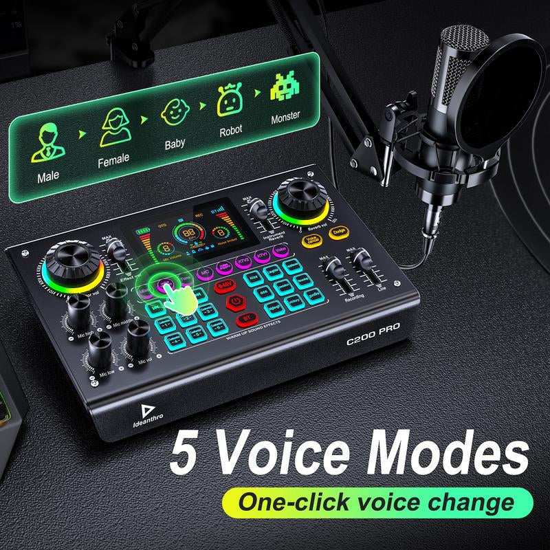 【Black Friday】Ideanthro C200 PRO-P15 Sound Card Features a Dual-Core DSP Chip, Supports Dual Microphones and Dual Headphones, Has Adjustable Tone and Multiple Voice Changer Settings, and Is Compatible with Most Live Streaming Platforms