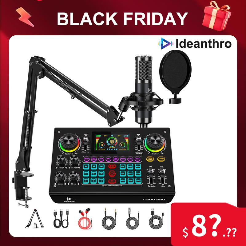 【Black Friday】Ideanthro C200 PRO-P15 Sound Card Features a Dual-Core DSP Chip, Supports Dual Microphones and Dual Headphones, Has Adjustable Tone and Multiple Voice Changer Settings, and Is Compatible with Most Live Streaming Platforms