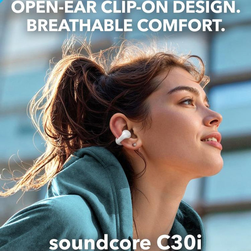 [Tiktokshopblackfriday] Soundcore C30I by Anker, Open-Ear Earbuds, Clip-On Headphones, Lightweight Comfort, Small-Ear Friendly, Stable Fit, Firm-Shell Design, Attachable Ear Grips, Big Drivers for Clear Audio, 30H Play, IPX4
