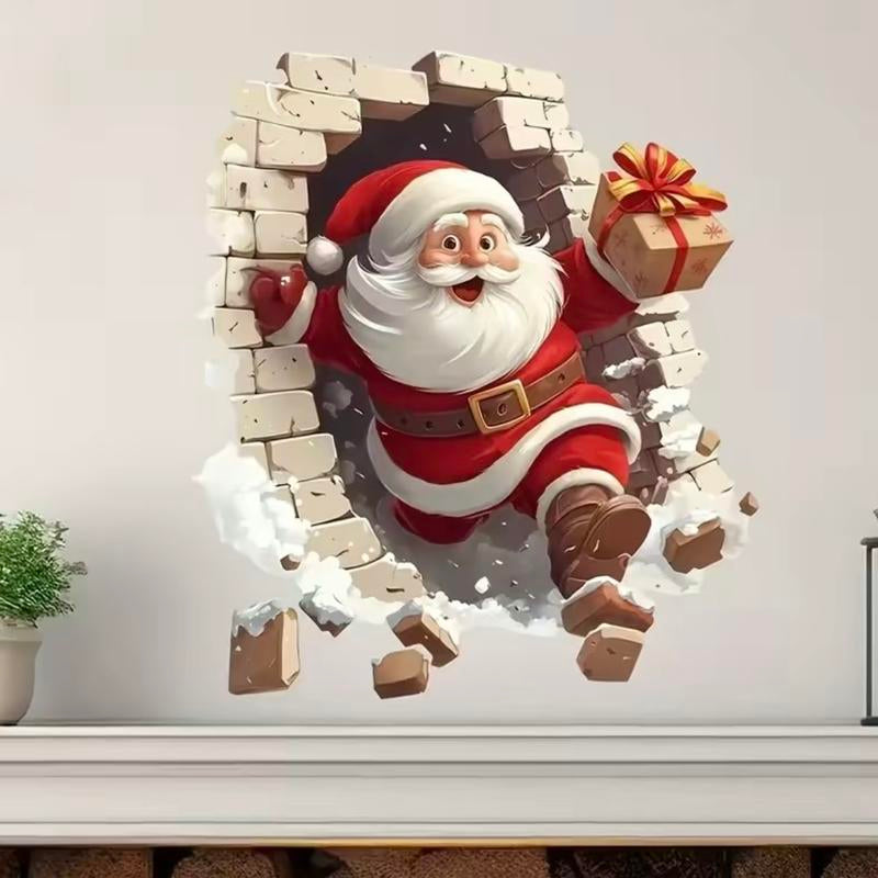 Santa Claus Breakthrough Wall Stickers（3Pcs） - Removable Vinyl Christmas Stickers, Suitable Forliving Room and Home Decoration, Easy to Stickchristmas Wall Stickers
