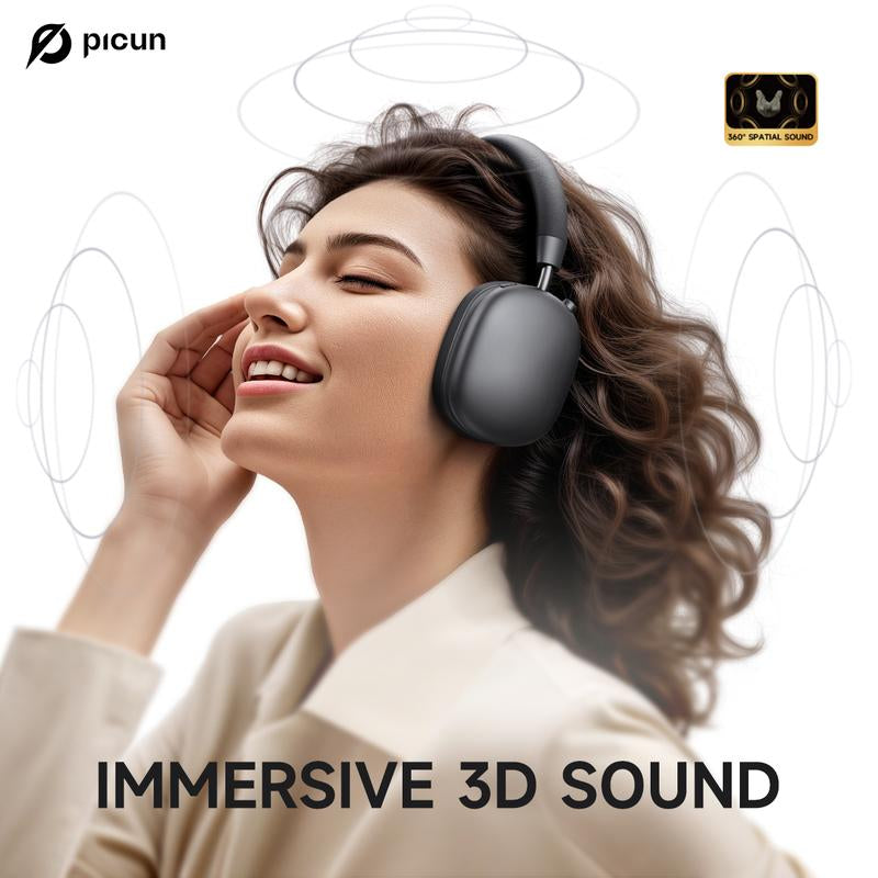 Picun F5 ANC Wireless Headphones, Bluetooth 5.4 Low-Latency, -35Db Noise Cancellation, Electronic Connection, Hi-Fi Audio, Custom EQ, Comfortable for Travel & Work Connection Electronic Headset