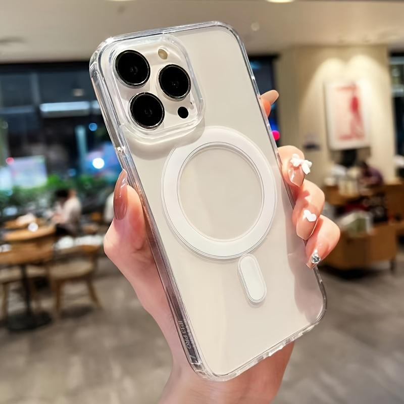 Luxury Transparent Magnetic Wireless Charging Phone Case for Iphone 12 13 14 15 16 17 Pro Max Air plus Shockproof Clear Back Cover TPU Protective Casing