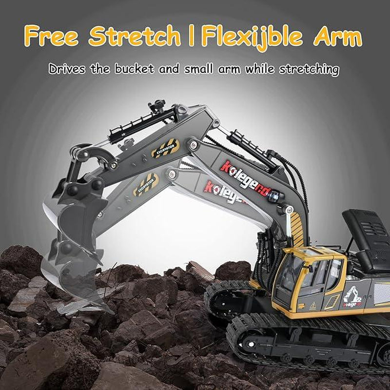 Kolegend Remote Control Excavator Toy 16 Inch, 11 Channel RC Construction Vehicles Hydraulic Haulers Digger Toys Gift for 6 7 8 9 10 Years Old Kids Boys