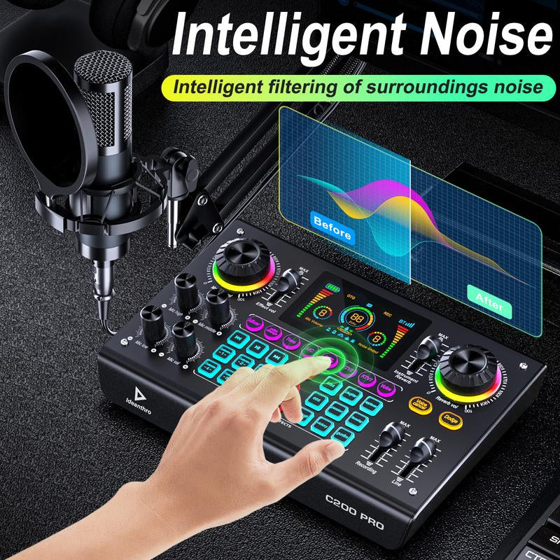 【Black Friday】Ideanthro C200 PRO-P15 Sound Card Features a Dual-Core DSP Chip, Supports Dual Microphones and Dual Headphones, Has Adjustable Tone and Multiple Voice Changer Settings, and Is Compatible with Most Live Streaming Platforms